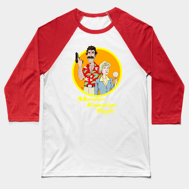 Murder, Hawaiian Style Baseball T-Shirt by The Nerds Who Haunted Themselves